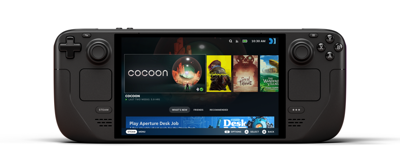 Steam Deck OLED 正面。7.4インチの有機ELディスプレイ